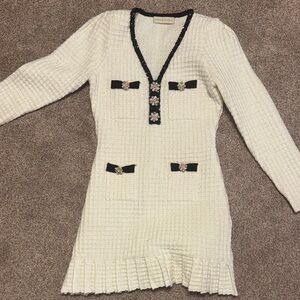 Stylish White Knit Dress with Black Details